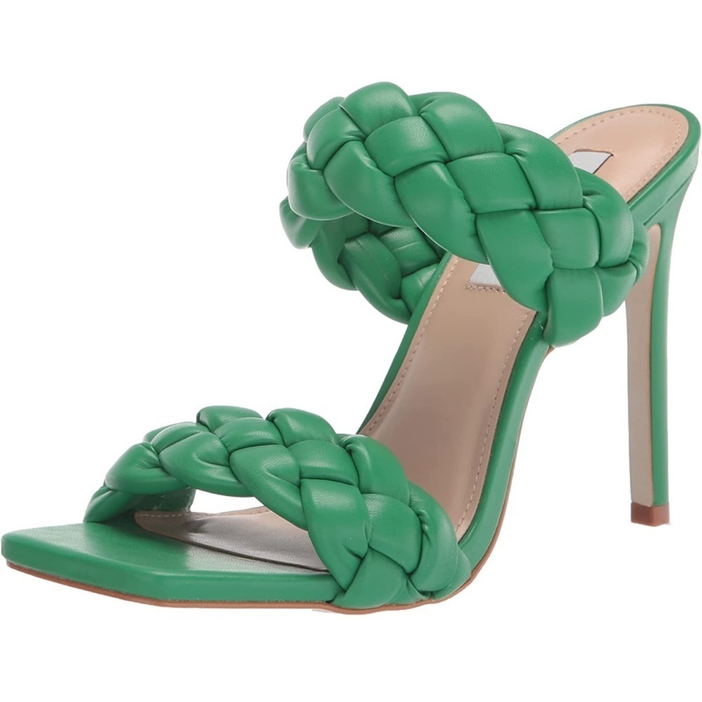 Steve Madden Kenley heeled woven slide sandal shoe green size 7 heel